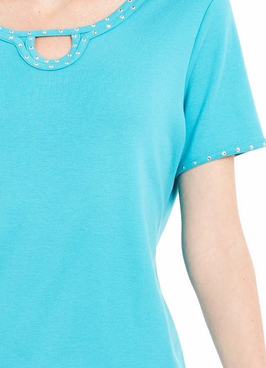 Karen Scott Women's Studded Keyhole Top Blue Size Small