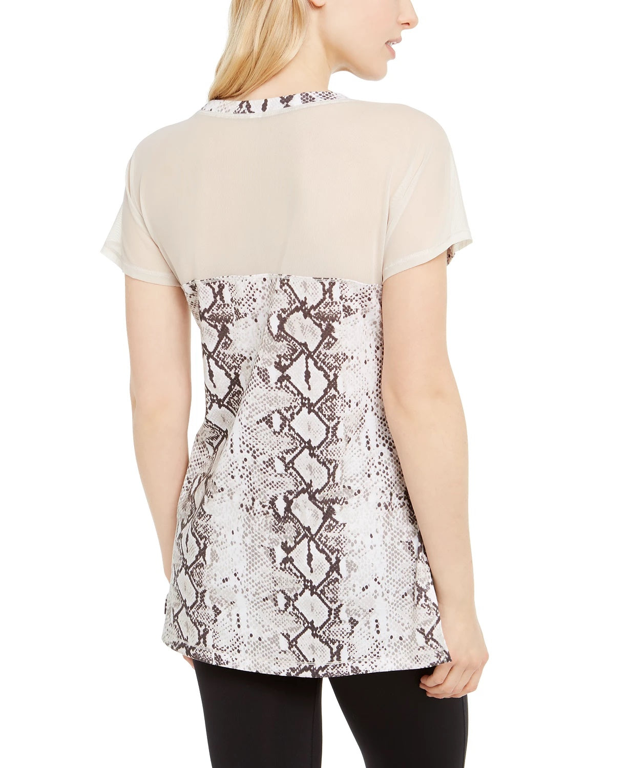 Ideology Women's Snake-Print Mesh-Trimmed T-Shirt White Size Small