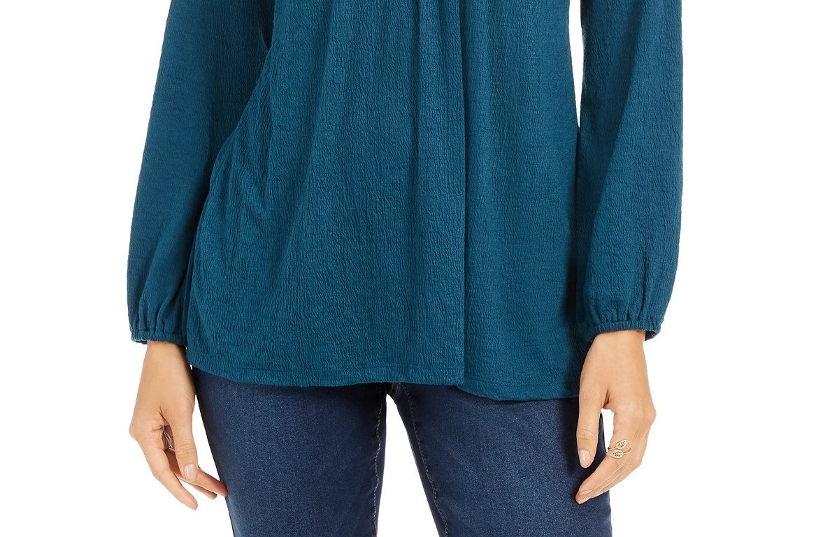 Style & Co Women's Crochet-Yoke Top Green Size Extra Small