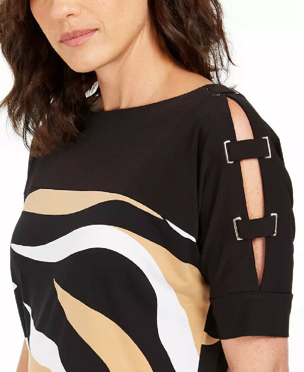 JM Women's Collection Printed Strappy-Sleeve Tunic Black Size Large