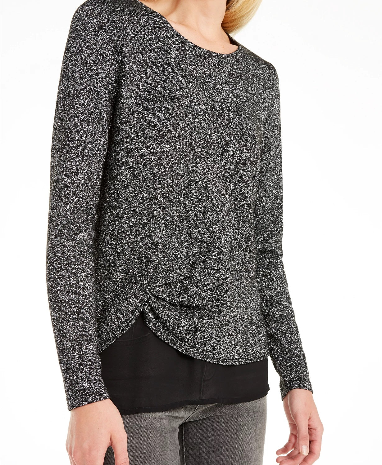 INC International Concepts Women's Layered-Look Metallic Top Silver Size Small