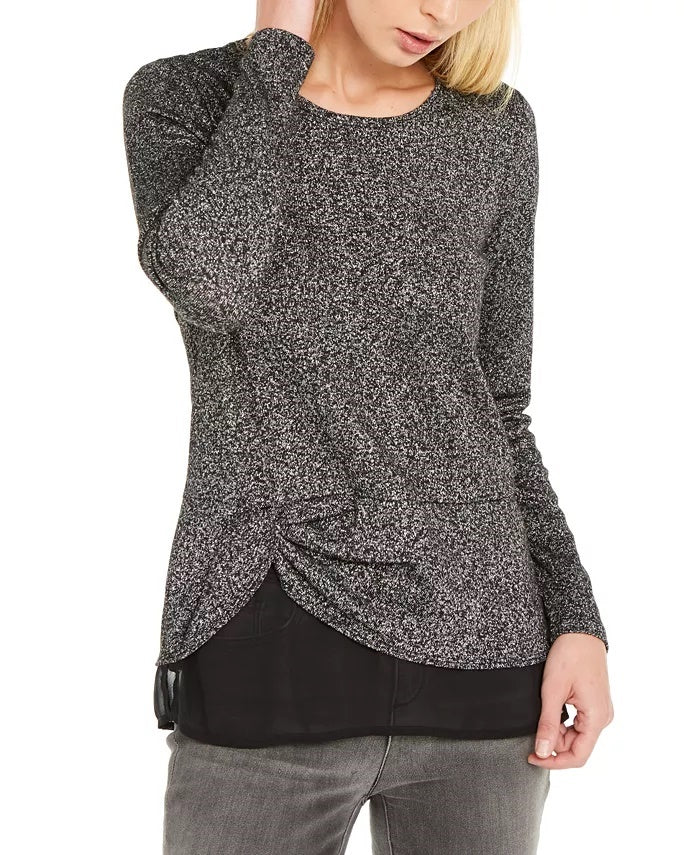 INC International Concepts Women's Layered-Look Metallic Top Silver Size Small
