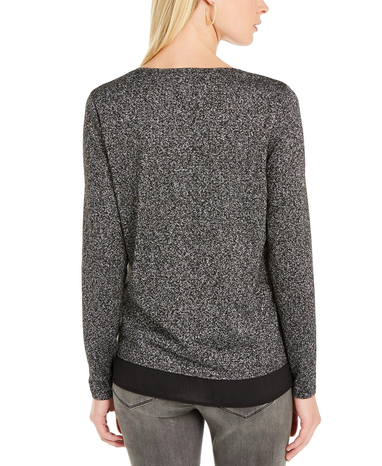 INC International Concepts Women's Layered-Look Metallic Top Silver Size Small