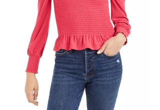 Bar III Women's Smocked Square Neck Top Red Size Large