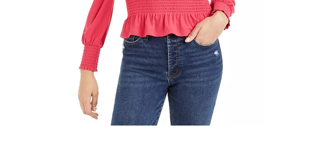 Bar III Women's Smocked Square Neck Top Red Size XX-Large