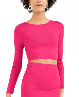 Bar III Women's Crewneck Short Crop Sweater Pink Size X-Small