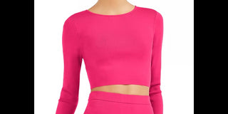 Bar III Women's Crewneck Short Crop Sweater Pink Size X-Small