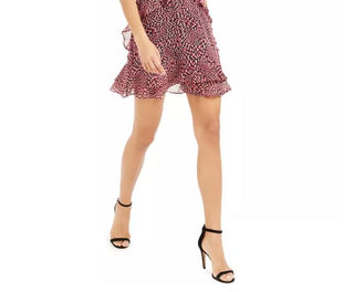 Bar III Women's Printed Ruffled Mini Dress Red Size 14