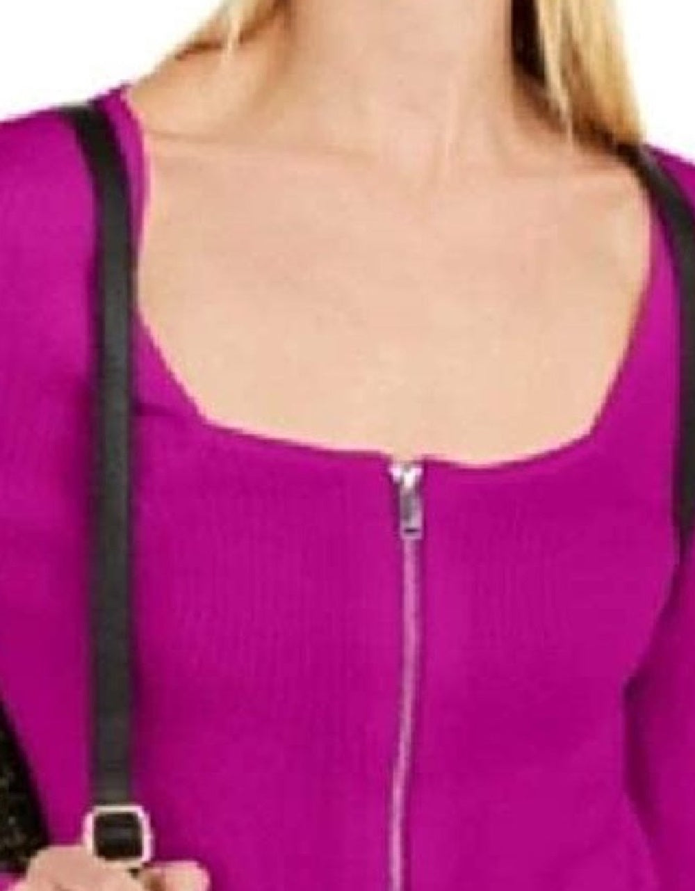 INC International Concepts Women's Square Neck Zip Front Sweater Pink Size Medium