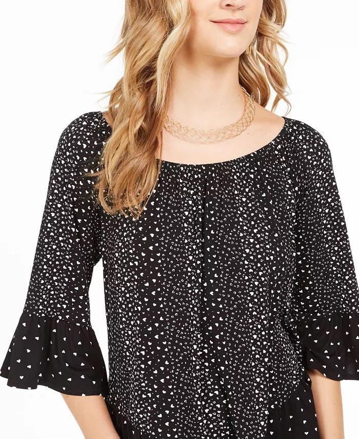 Style & Co Women's Printed Off-The-Shoulder Top Black Size Small