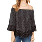 Style & Co Women's Printed Off-The-Shoulder Top Black Size XX-Large
