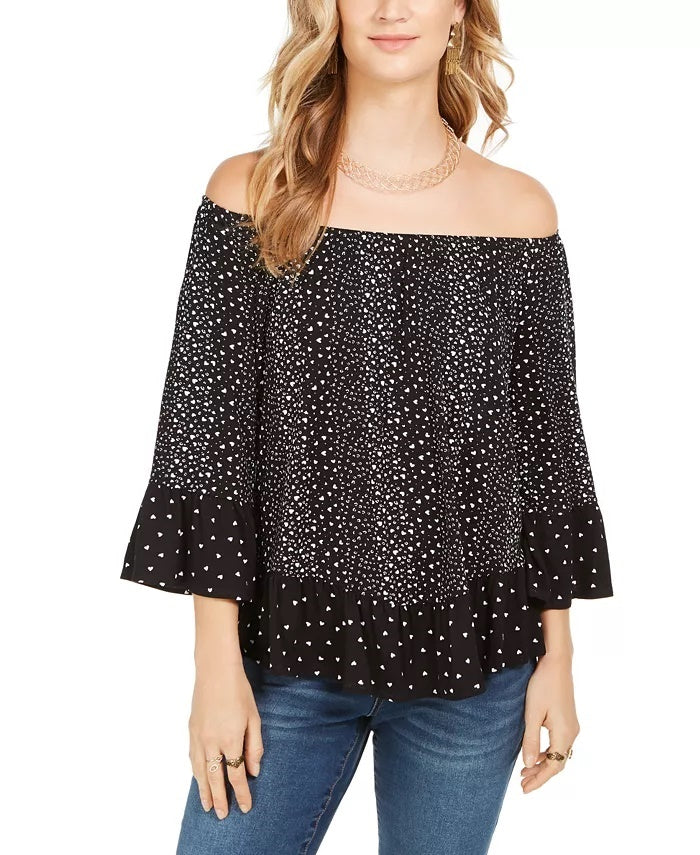 Style & Co Women's Printed Off-The-Shoulder Top Black Size XX-Large