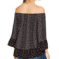Style & Co Women's Printed Off-The-Shoulder Top Black Size XX-Large