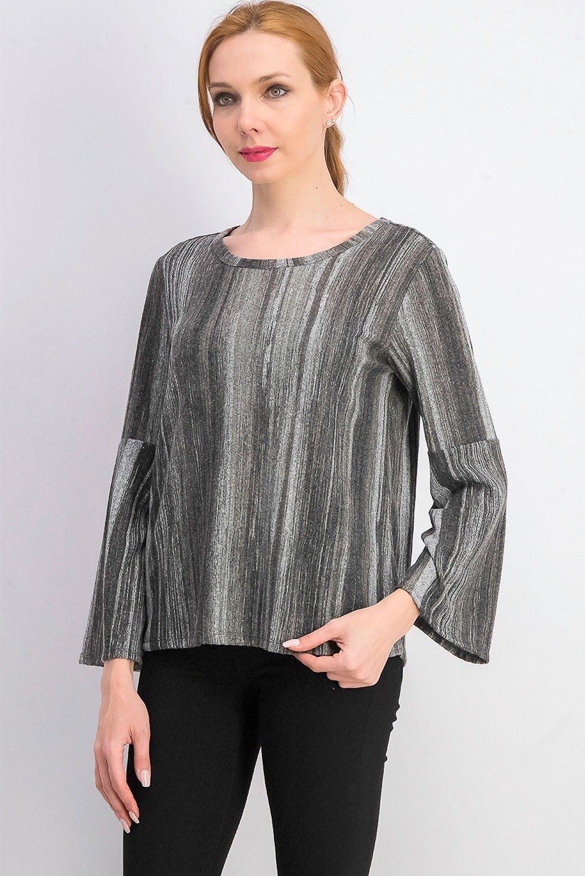 Style & Co Women's Striped Bell-Sleeve Top Black Size Small