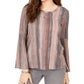 Style & Co Women's Striped Bell-Sleeve Top Purple Size X-Small