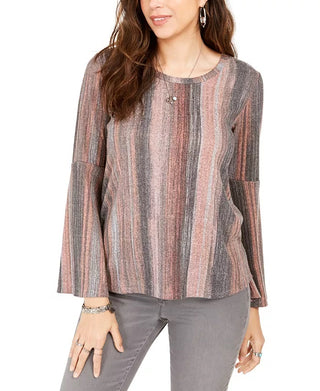 Style & Co Women's Striped Bell-Sleeve Top Purple Size X-Small