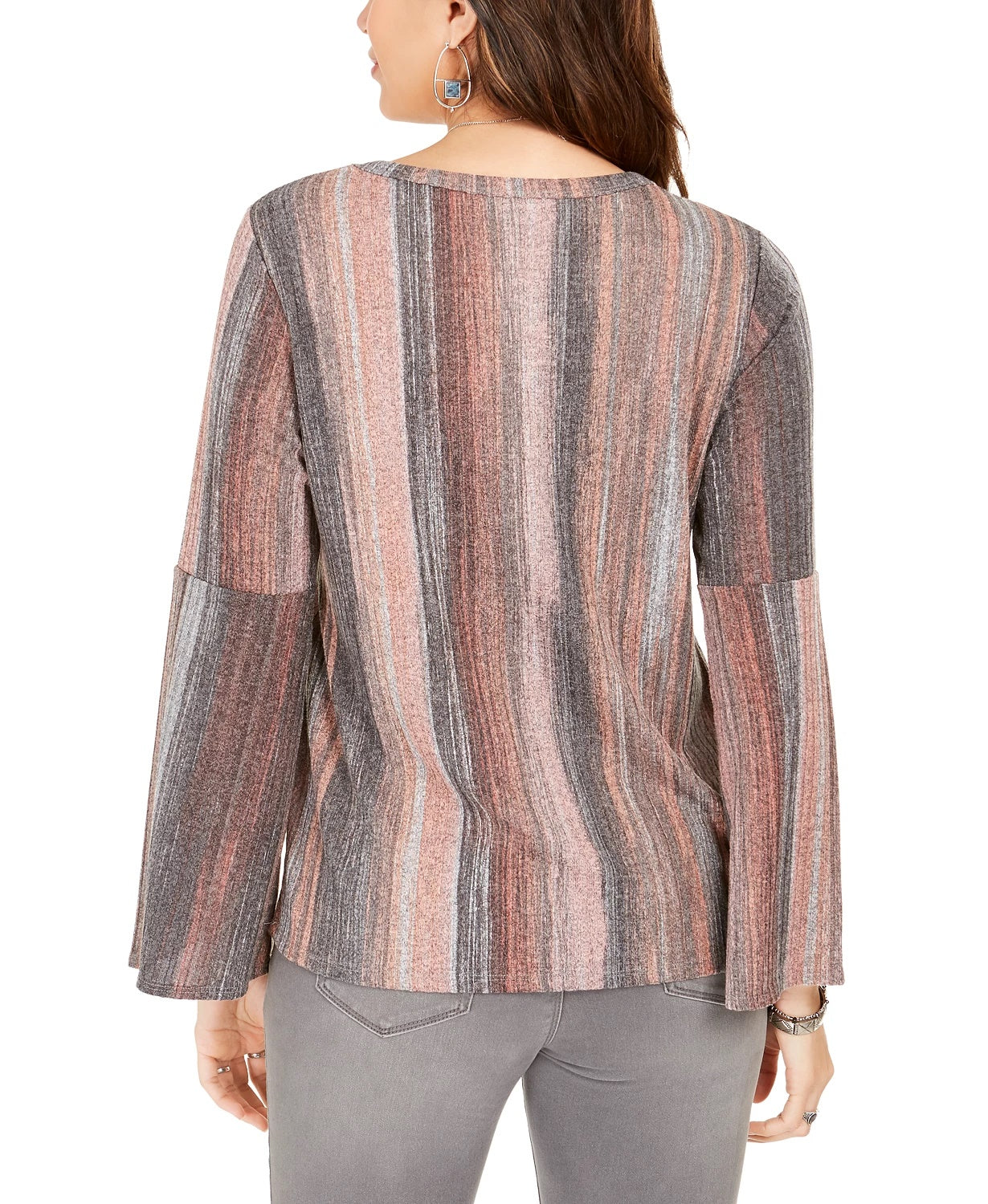 Style & Co Women's Striped Bell-Sleeve Top Purple Size X-Small