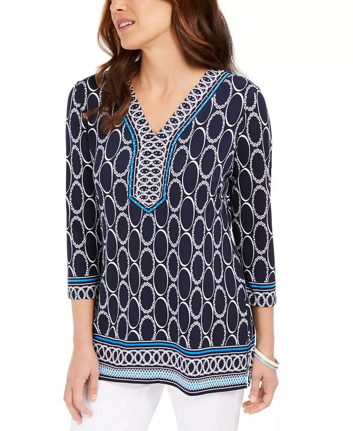 JM Collection Women's Printed Tunic Navy Size X-Small