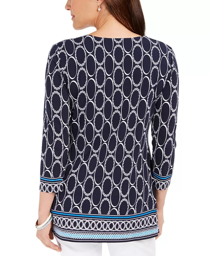 JM Collection Women's Printed Tunic Navy Size X-Small