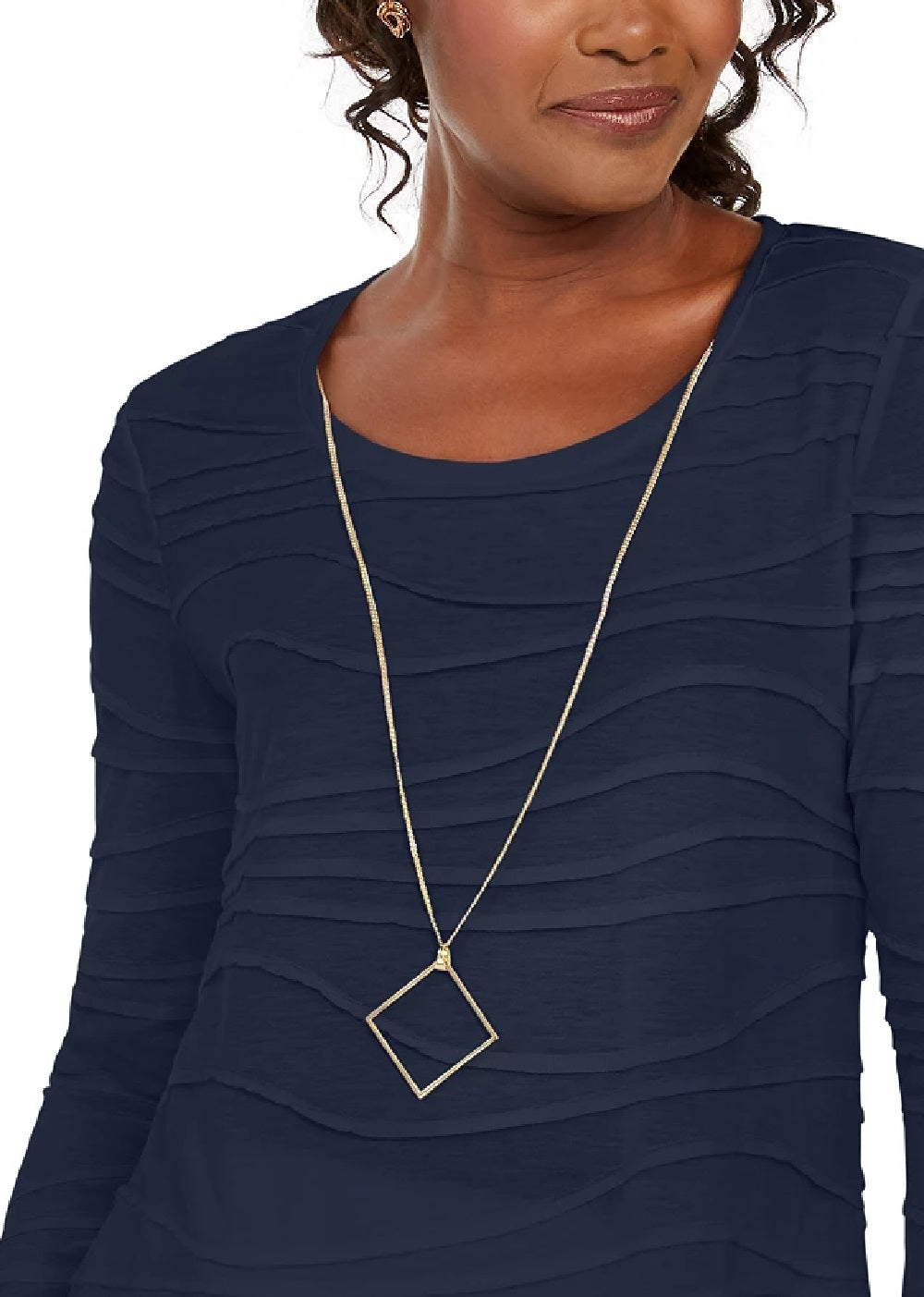 JM Collection Women's Wavy Textured Knit Top Blue Size X-Small