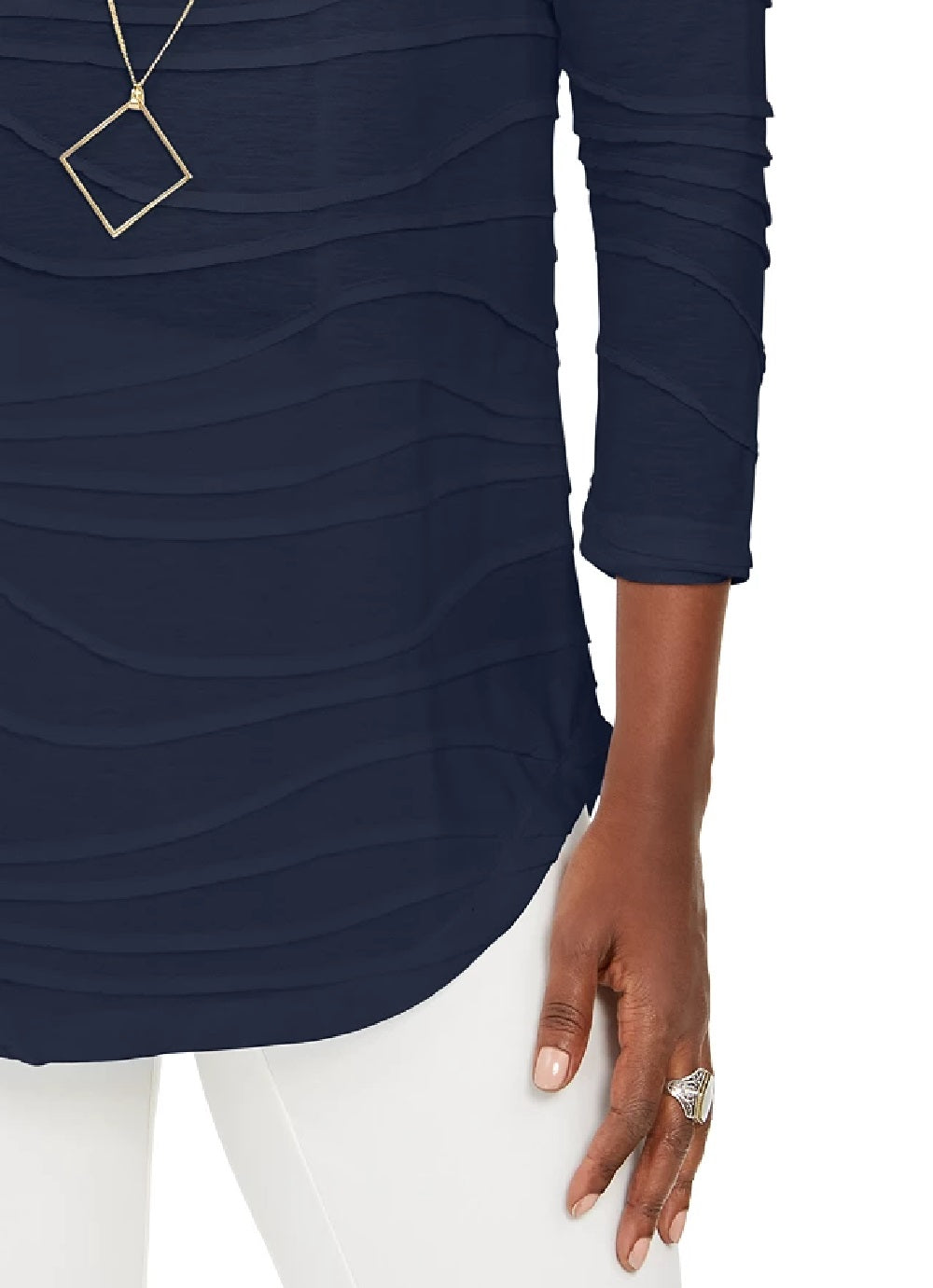 JM Collection Women's Wavy Textured Knit Top Blue Size X-Small