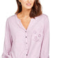 Style & Co Women's Eyelet-Pocket Tie-Front Top Purple Size Small