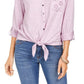 Style & Co Women's Eyelet-Pocket Tie-Front Top Purple Size Small