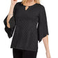 JM Collection Women's Embellished Flared Sleeve Top Black Size Large