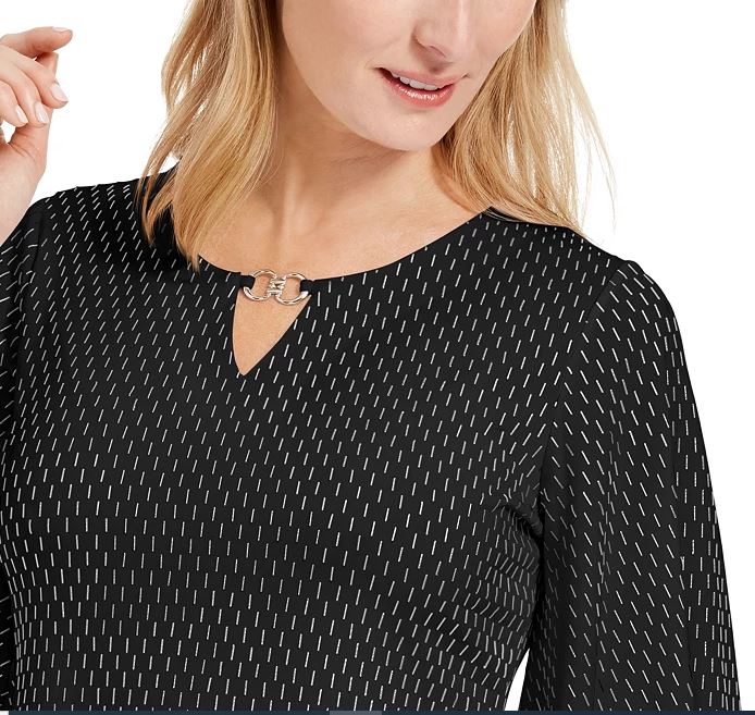 JM Collection Women's Embellished Flared Sleeve Top Black Size Large
