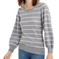 Maison Jules Women's Striped Puff Sleeve Sweater Grey Size X-Large