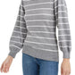 Maison Jules Women's Striped Puff Sleeve Sweater Grey Size X-Large