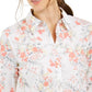 Charter Club Women's Cotton Floral Print Shirt White Size Small