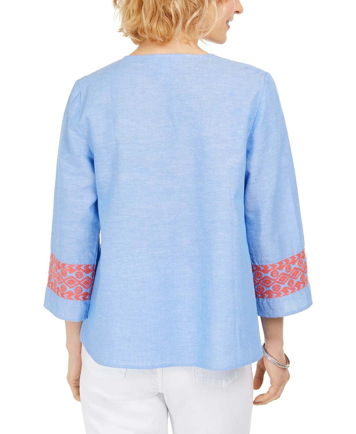 Charter Club Women's Embroidered Tasseled Blouse Blue Size Small