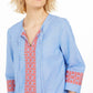 Charter Club Women's Embroidered Tasseled Blouse Blue Size Small