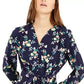 Maison Jules Women's Floral-Print Belted Dress Navy Size Medium