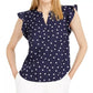 Maison Jules Women's Dot-Print Split-Neck Top Navy Size Small