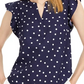Maison Jules Women's Dot-Print Split-Neck Top Navy Size Small