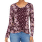 Style & Co Women's Printed Twist Hem Top Purple Size X-Small