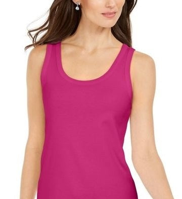 Charter Club Women's Supima Cotton Scoop-Neck Tank Top Dark Pink Size Extra Large