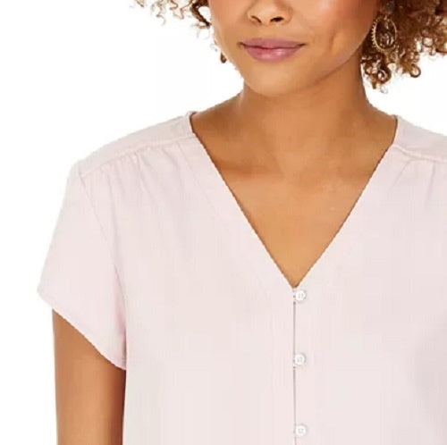 Style & Co Women's Button-Down Flutter-Sleeve Top Pink Size Medium