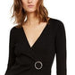 INC International Concepts Women's Lurex V-Neck Buckle Sweater Black Size Small