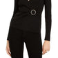INC International Concepts Women's Lurex V-Neck Buckle Sweater Black Size Small