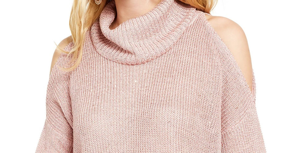 INC International Concepts Women's Sequin Cutout Turtleneck Sweater Pink Size Extra Large