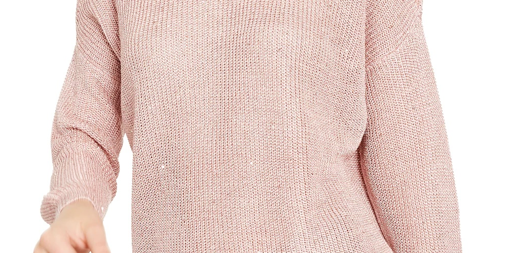 INC International Concepts Women's Sequin Cutout Turtleneck Sweater Pink Size Extra Large