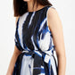 Alfani Women's Belted Pleated Abstract Top Dark Blue Size Large