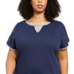 Karen Scott Women's Contrast-Trim Keyhole Top Navy Size Medium