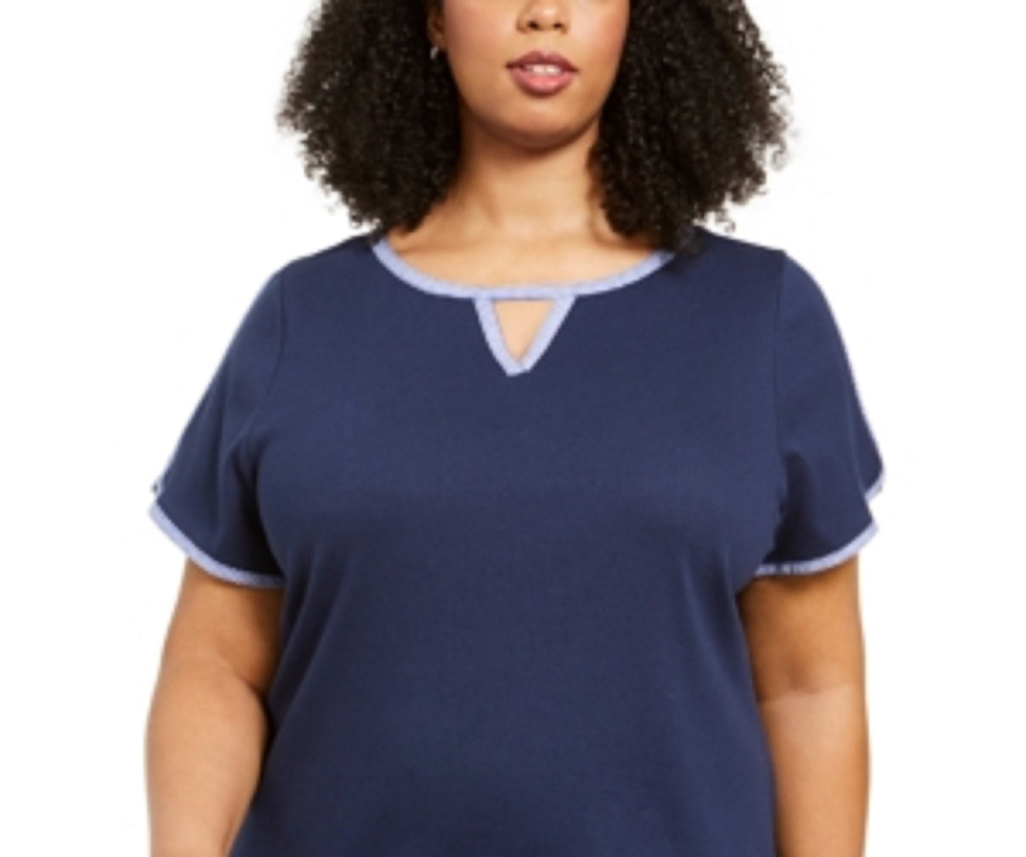 Karen Scott Women's Contrast-Trim Keyhole Top Navy Size Medium