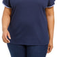 Karen Scott Women's Contrast-Trim Keyhole Top Navy Size Medium