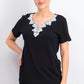 Karen Scott Women's Crochet-Trim Split-Neck Top Black Size Small
