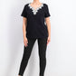 Karen Scott Women's Crochet-Trim Split-Neck Top Black Size Small